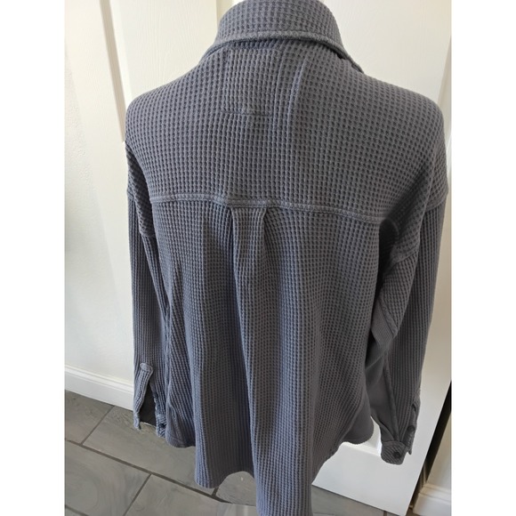 Aerie Waffle Knit Button Down Shirt Gray Thermal Oversized Shacket Womens XS - Picture 5 of 9